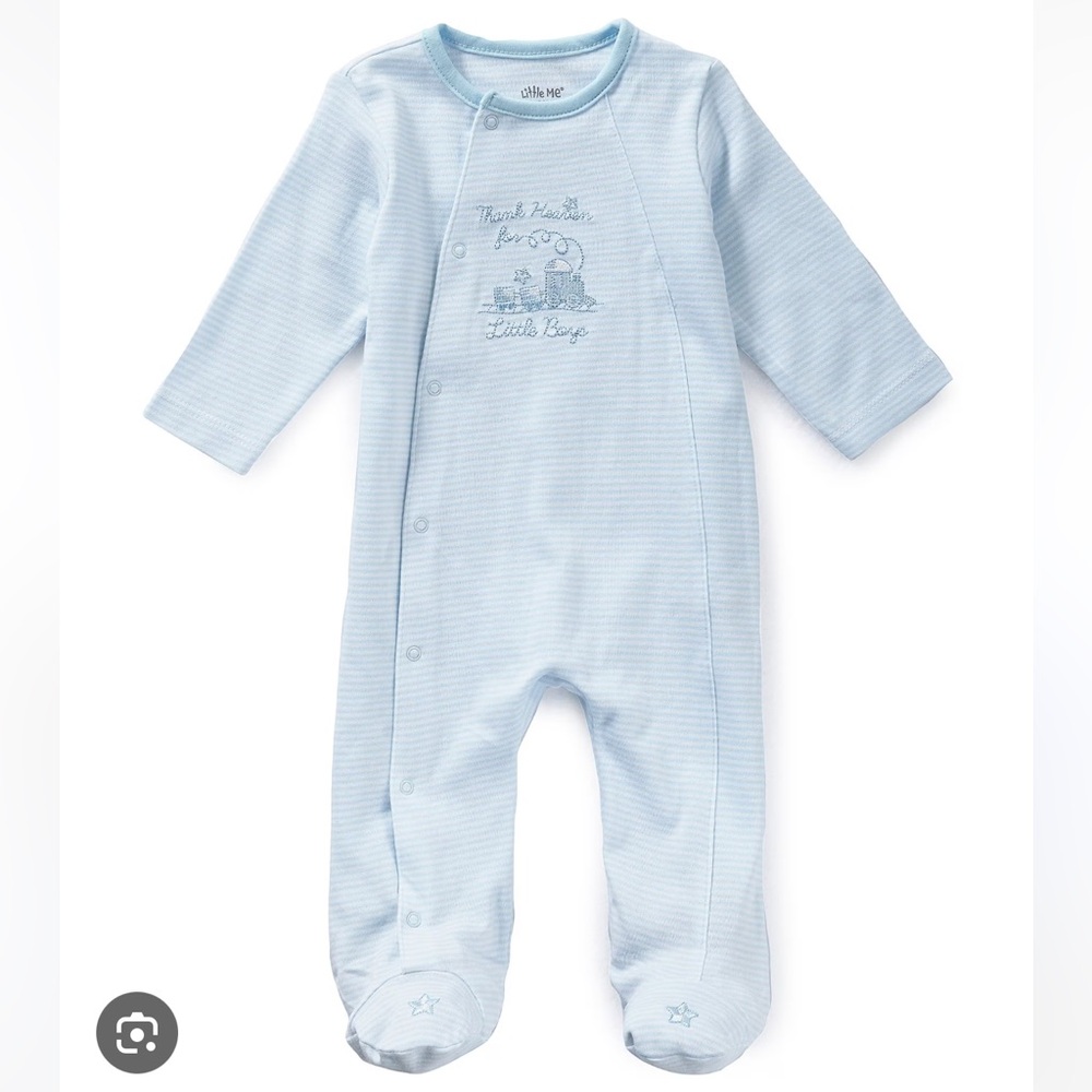 Little Me Blue and White Footies One Piece